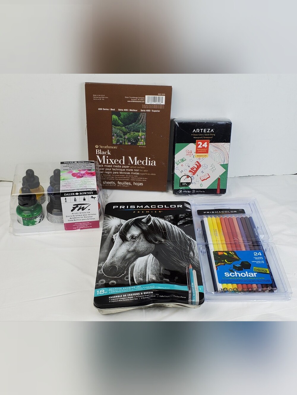 Artist Lot Prismacolor Pencils Arteza Markers Strathmore Paper Daler Rowney Ink